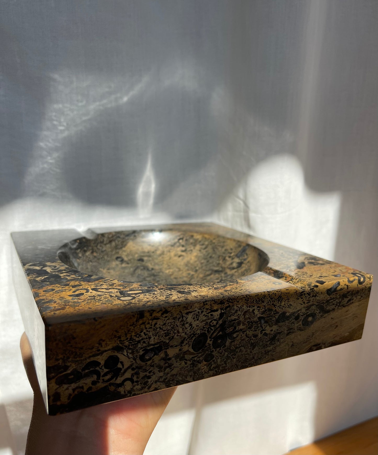 Large Brown and Black Marble Ashtray • Vintage