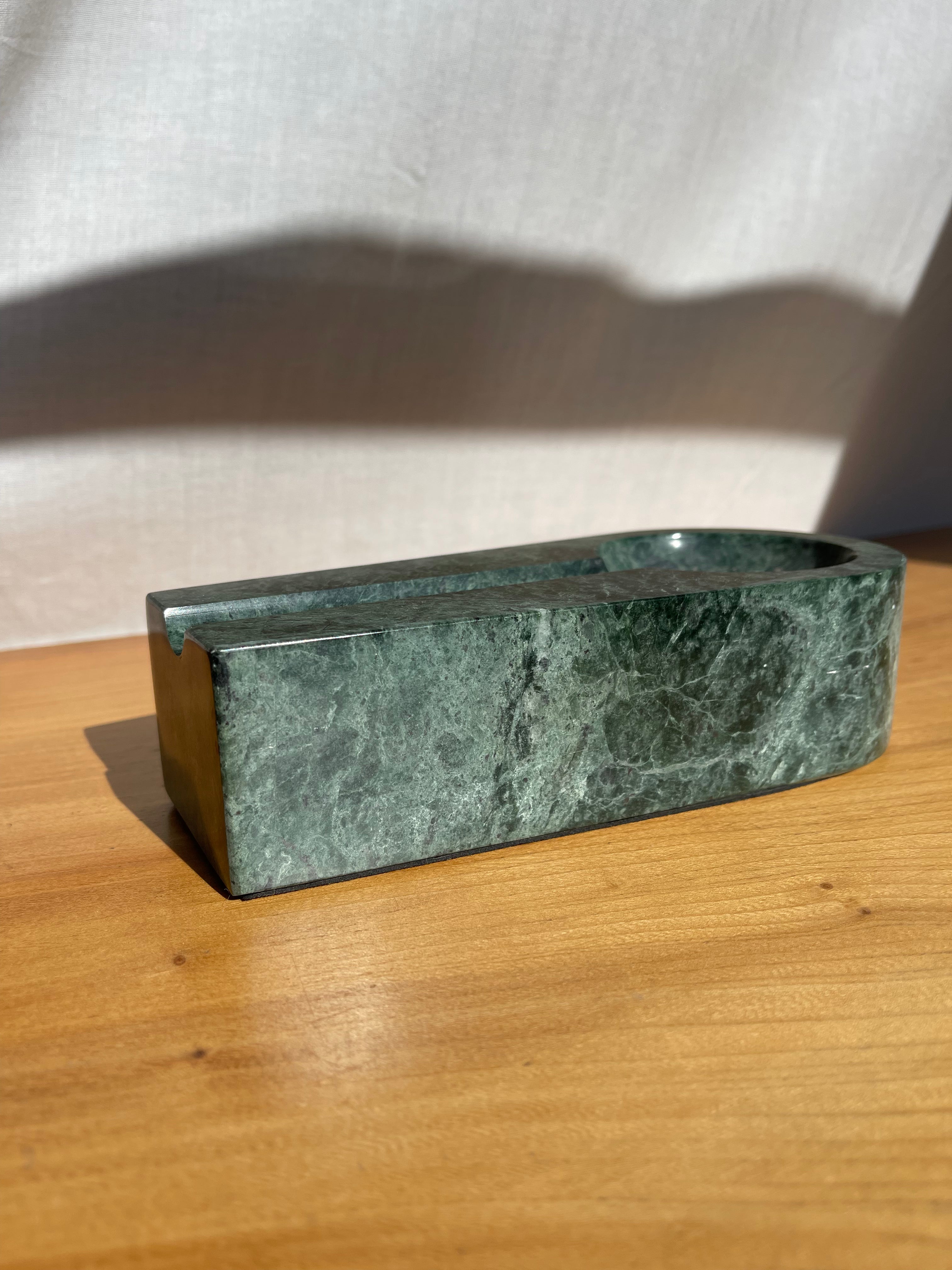 Large Green Marble Ashtray • Vintage