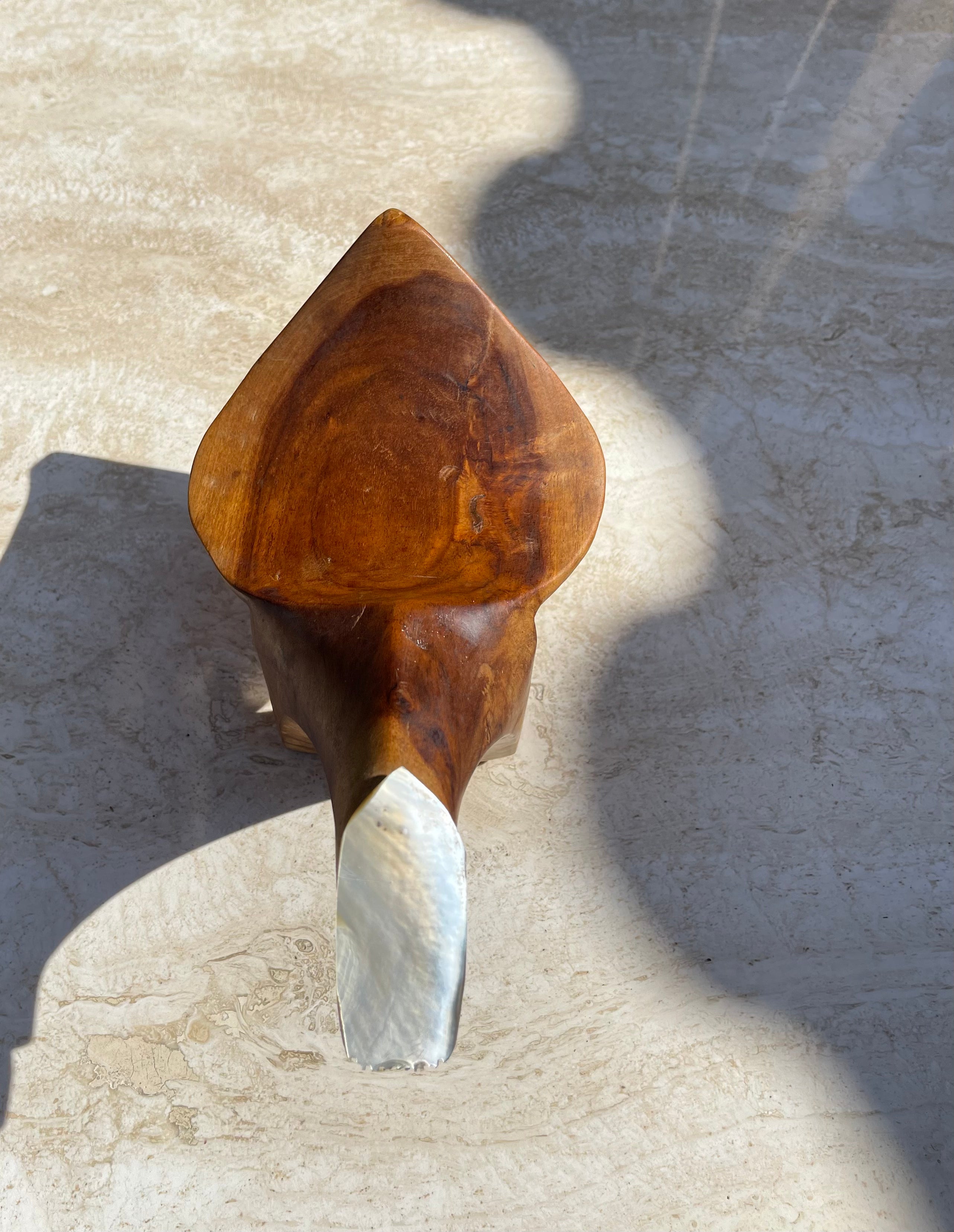 Vintage Tongan Coconut Cutter • Teak & Seashell