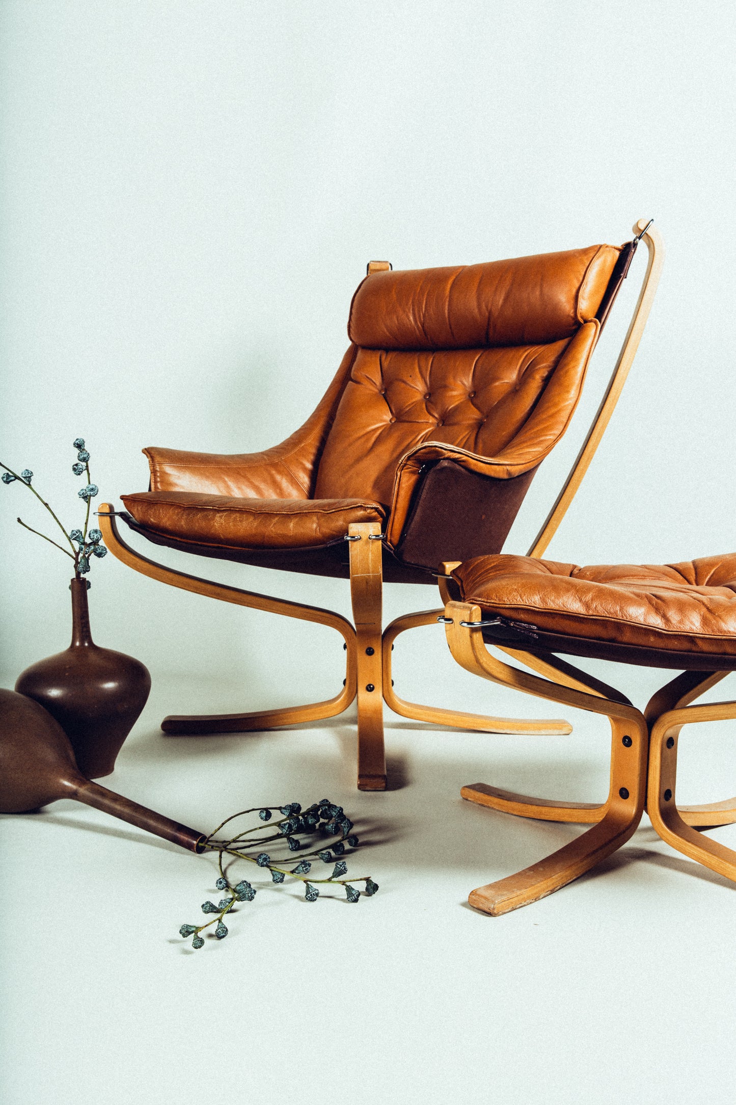 Falcon Chair and Ottoman Brown Leather • Norway c. 1971
